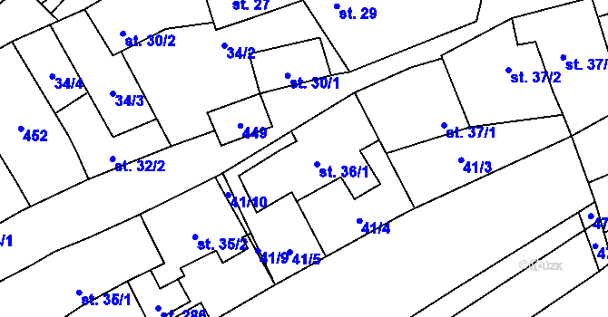 Parcela st. 36/1 v KÚ Sušice u Uherského Hradiště, Katastrální mapa