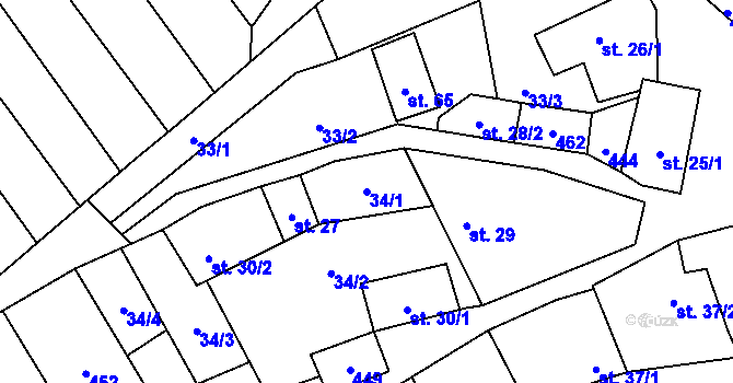Parcela st. 34/1 v KÚ Sušice u Uherského Hradiště, Katastrální mapa
