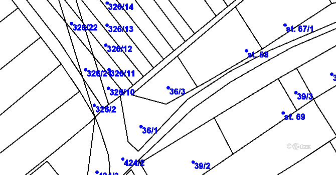 Parcela st. 36/3 v KÚ Sušice u Uherského Hradiště, Katastrální mapa