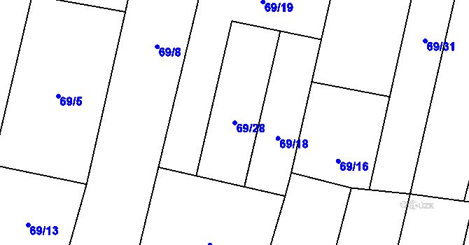 Parcela st. 69/28 v KÚ Sušice u Uherského Hradiště, Katastrální mapa