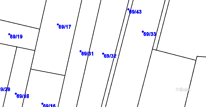 Parcela st. 69/32 v KÚ Sušice u Uherského Hradiště, Katastrální mapa