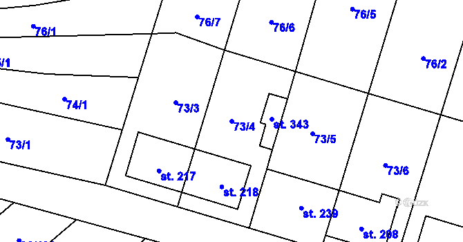 Parcela st. 73/4 v KÚ Sušice u Uherského Hradiště, Katastrální mapa