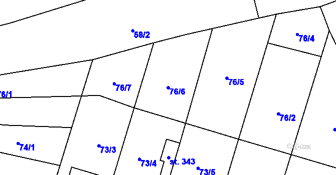 Parcela st. 76/6 v KÚ Sušice u Uherského Hradiště, Katastrální mapa