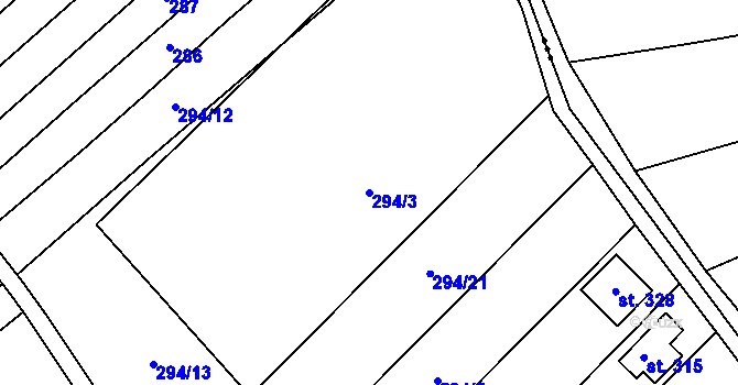 Parcela st. 294/3 v KÚ Sušice u Uherského Hradiště, Katastrální mapa