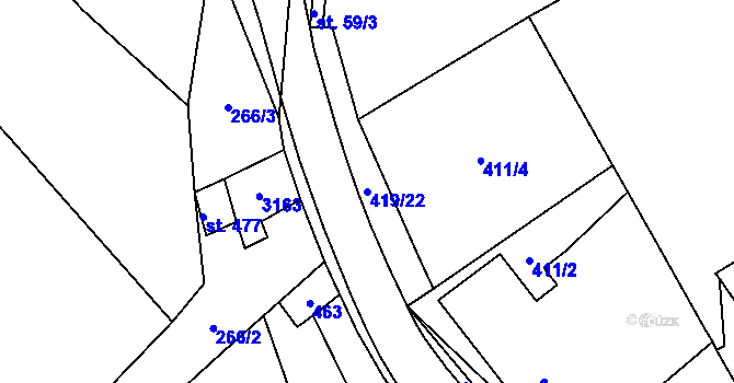 Parcela st. 419/22 v KÚ Sušice u Uherského Hradiště, Katastrální mapa