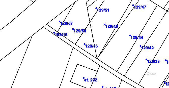 Parcela st. 129/56 v KÚ Sušice u Uherského Hradiště, Katastrální mapa