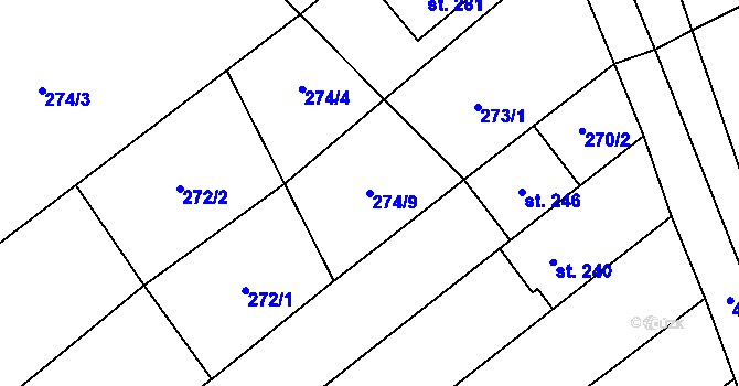 Parcela st. 274/9 v KÚ Sušice u Uherského Hradiště, Katastrální mapa