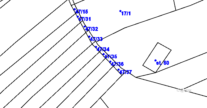 Parcela st. 47/35 v KÚ Sušice u Uherského Hradiště, Katastrální mapa