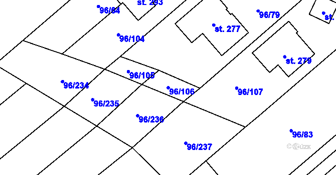 Parcela st. 96/106 v KÚ Sušice u Uherského Hradiště, Katastrální mapa