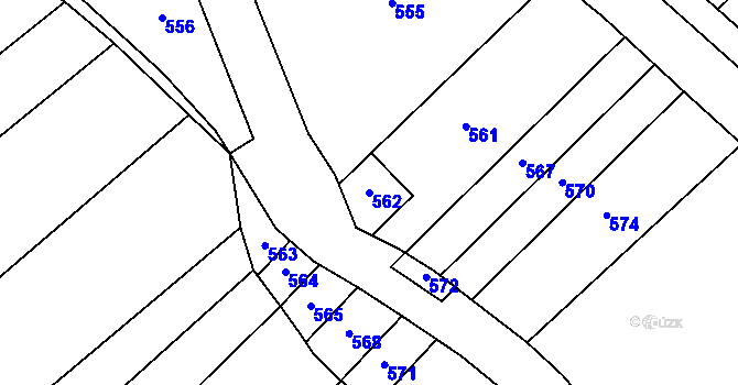 Parcela st. 562 v KÚ Sušice u Uherského Hradiště, Katastrální mapa