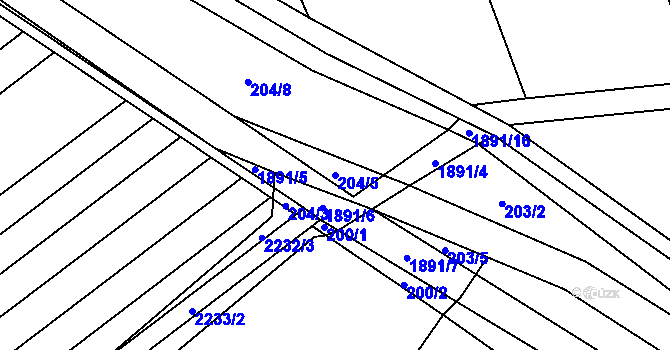 Parcela st. 204/5 v KÚ Sušice u Přerova, Katastrální mapa