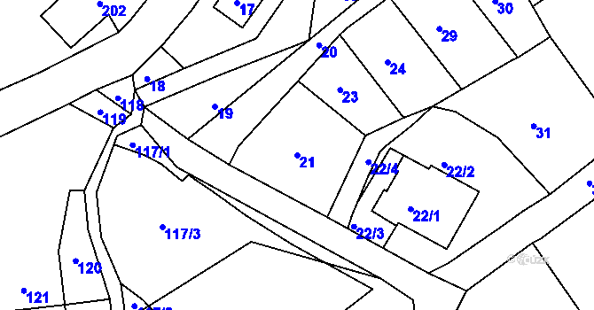 Parcela st. 21 v KÚ Olešnice u Svádova, Katastrální mapa