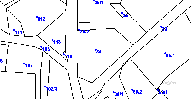 Parcela st. 34 v KÚ Olešnice u Svádova, Katastrální mapa