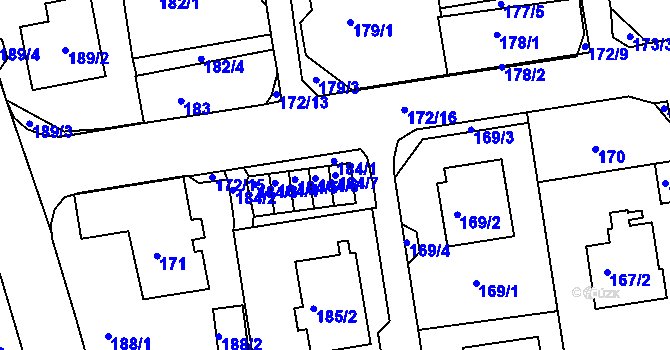 Parcela st. 184/7 v KÚ Svádov, Katastrální mapa