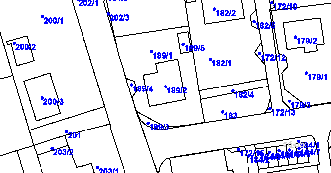 Parcela st. 189/2 v KÚ Svádov, Katastrální mapa