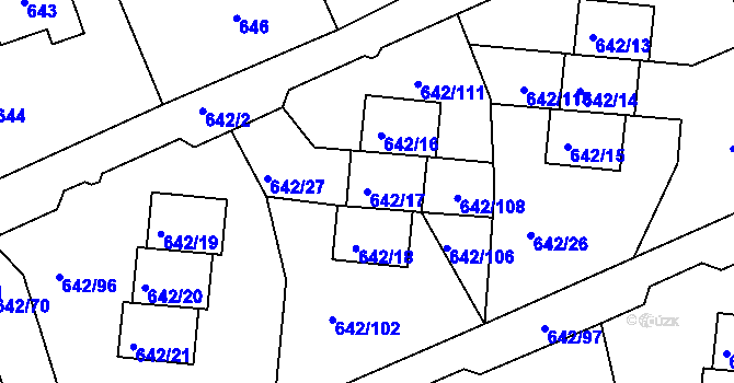 Parcela st. 642/17 v KÚ Svádov, Katastrální mapa