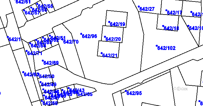 Parcela st. 642/21 v KÚ Svádov, Katastrální mapa