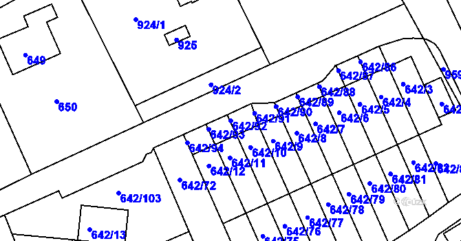 Parcela st. 642/92 v KÚ Svádov, Katastrální mapa