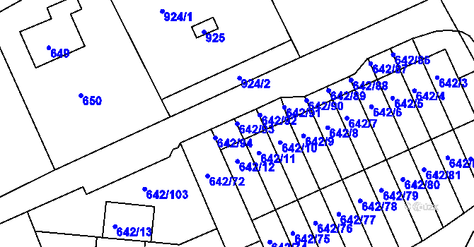 Parcela st. 642/93 v KÚ Svádov, Katastrální mapa
