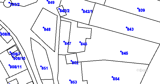 Parcela st. 846 v KÚ Svádov, Katastrální mapa