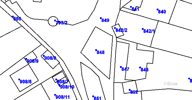 Parcela st. 848 v KÚ Svádov, Katastrální mapa
