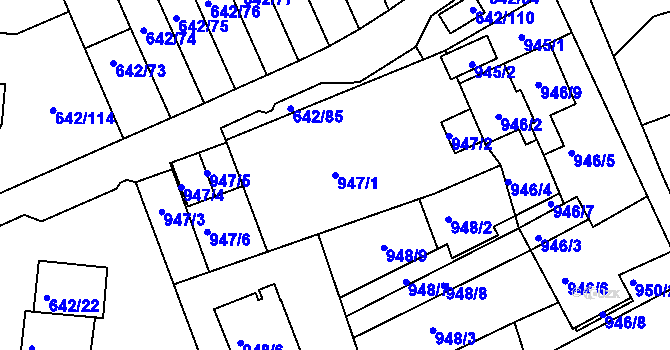 Parcela st. 947/1 v KÚ Svádov, Katastrální mapa