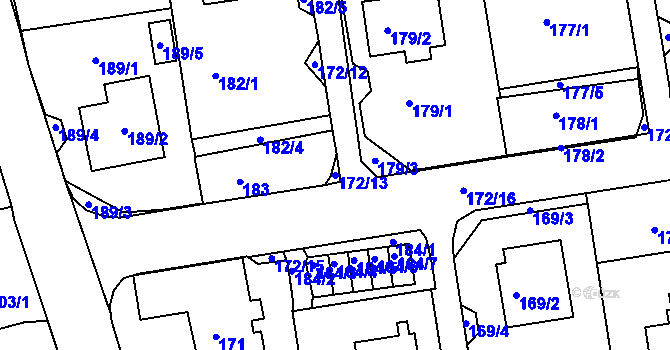 Parcela st. 172/13 v KÚ Svádov, Katastrální mapa