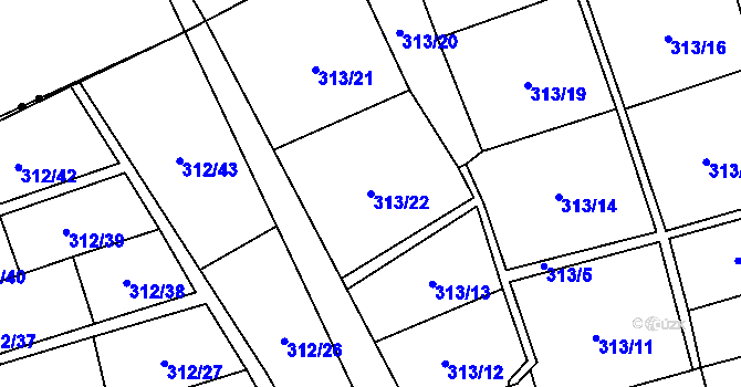 Parcela st. 313/22 v KÚ Svádov, Katastrální mapa