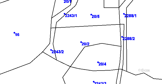 Parcela st. 20/2 v KÚ Svahy, Katastrální mapa