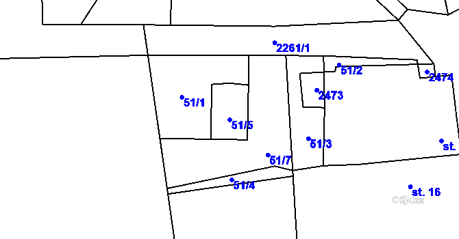 Parcela st. 51/5 v KÚ Svahy, Katastrální mapa
