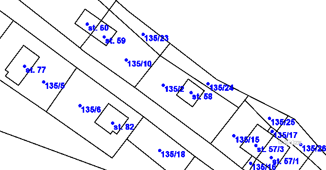 Parcela st. 135/2 v KÚ Vížka, Katastrální mapa