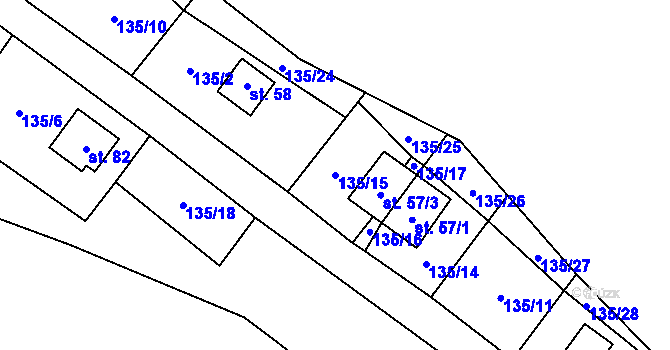 Parcela st. 135/15 v KÚ Vížka, Katastrální mapa