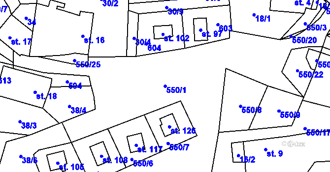 Parcela st. 550/1 v KÚ Vížka, Katastrální mapa