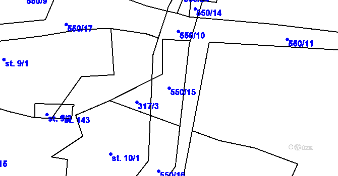 Parcela st. 550/15 v KÚ Vížka, Katastrální mapa