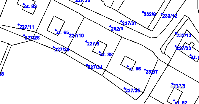 Parcela st. 88 v KÚ Zliv nad Mží, Katastrální mapa