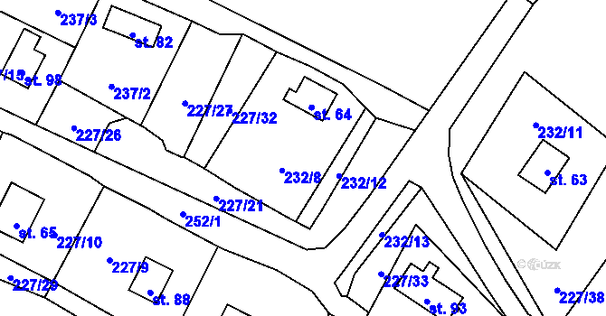 Parcela st. 232/9 v KÚ Zliv nad Mží, Katastrální mapa