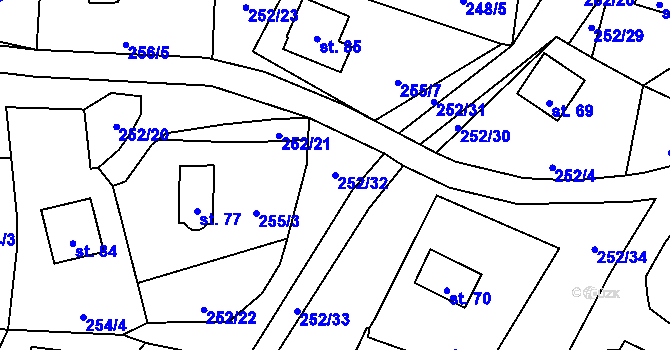 Parcela st. 252/32 v KÚ Zliv nad Mží, Katastrální mapa