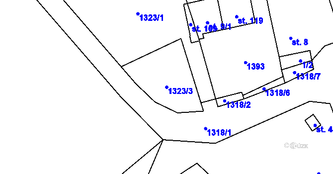 Parcela st. 1323/3 v KÚ Zliv nad Mží, Katastrální mapa