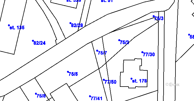 Parcela st. 75/7 v KÚ Svárov u Unhoště, Katastrální mapa