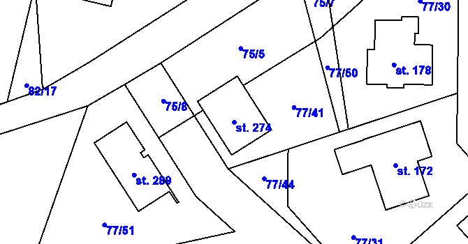 Parcela st. 274 v KÚ Svárov u Unhoště, Katastrální mapa