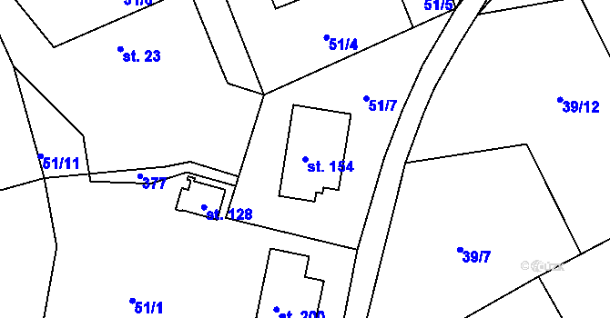 Parcela st. 154 v KÚ Svárov u Unhoště, Katastrální mapa