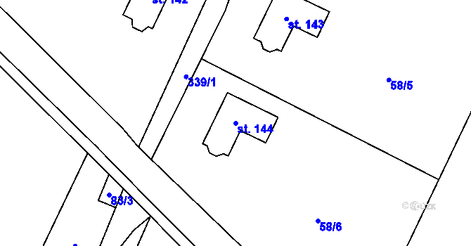 Parcela st. 144 v KÚ Svárov u Unhoště, Katastrální mapa