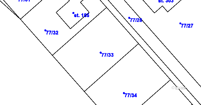 Parcela st. 77/33 v KÚ Svárov u Unhoště, Katastrální mapa