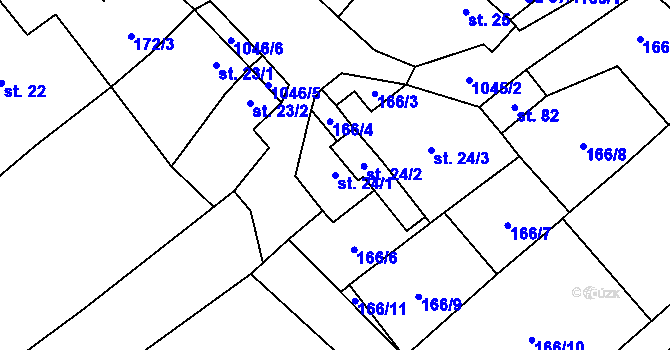 Parcela st. 24/1 v KÚ Svárov u Uherského Hradiště, Katastrální mapa