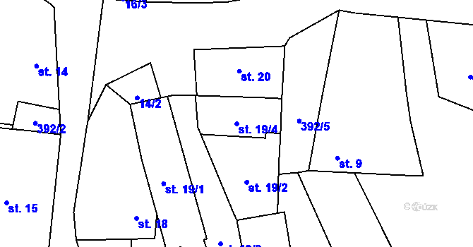 Parcela st. 19/4 v KÚ Svaryšov, Katastrální mapa