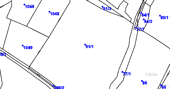 Parcela st. 91/1 v KÚ Svaryšov, Katastrální mapa