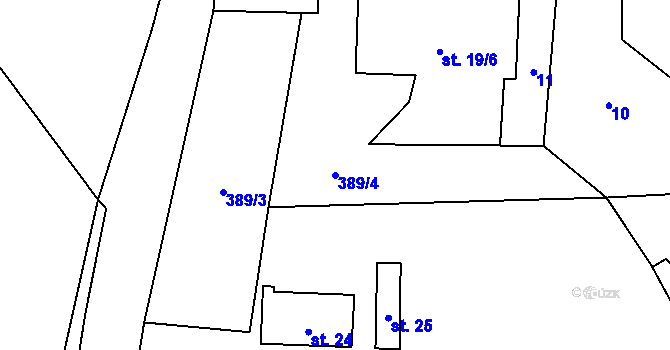 Parcela st. 389/4 v KÚ Svaryšov, Katastrální mapa