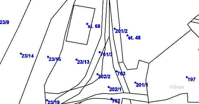 Parcela st. 761/3 v KÚ Svařeň, Katastrální mapa