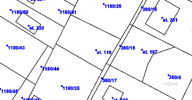 Parcela st. 118 v KÚ Svatá, Katastrální mapa