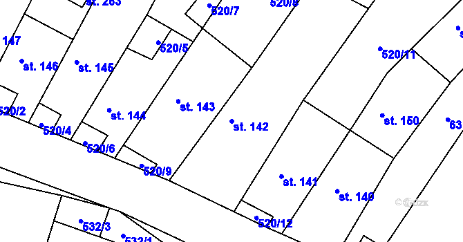 Parcela st. 142 v KÚ Svatá, Katastrální mapa